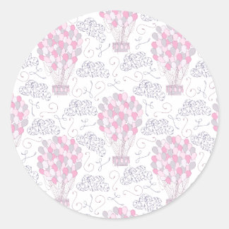 Adesivo Redondo Balão de ar quente com balões de festa rosa