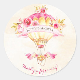 Adesivo Redondo Balão de Ar Quente Rosa Dourado Amarelo Rosas