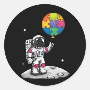 Adesivo Redondo Balão de Astronauta Autista Espaço Conscientização