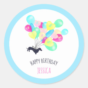 Adesivo Redondo Balão de Cores de Água de Qualquer Idade, Dachsh