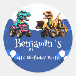 Adesivo Redondo Balão de trator escavador de dinossauro bonito Ani