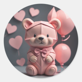 Adesivo Redondo Balão de Urso Rosa