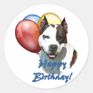 Adesivo Redondo Balão do feliz aniversario de AmStaff