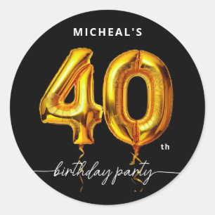 Adesivo Redondo Balão Dourado Preto Aniversário de 40 anos