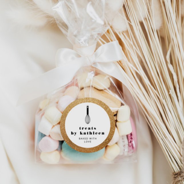 Adesivo Redondo Balão Whisk Black Faux Dourado Bakery (Criador carregado)