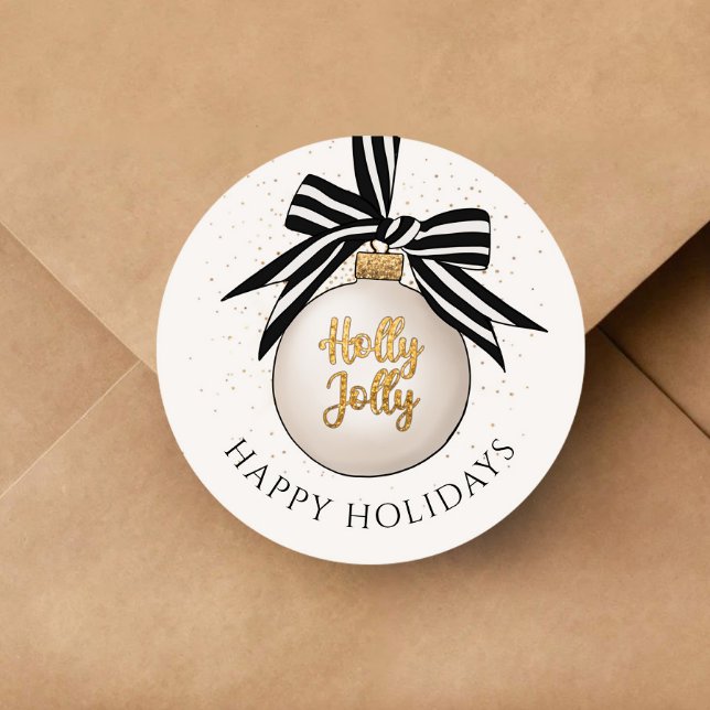 Adesivo Redondo Balas de Natal Feliz Elegante (Elegant Happy Holidays Christmas Bauble Classic Round Sticker)