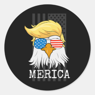 Adesivo Redondo Bald Eagle 4 De Julho Trump American Flag Funny