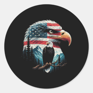 Adesivo Redondo Bald Eagle American Flag Para 4 De Julho De Red Wh