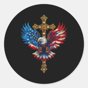 Adesivo Redondo Bald Eagle Christian Faith Ctoss Usa Flag Patrioti