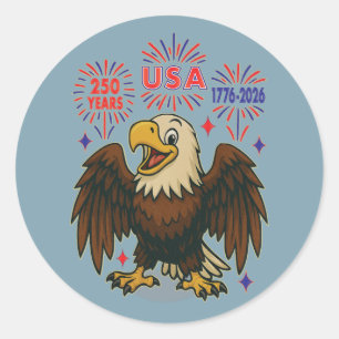Adesivo Redondo Bald Eagle com Fireworks - EUA 250 Anos 1776-2026