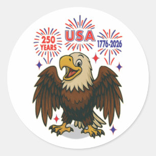 Adesivo Redondo Bald Eagle com Fireworks - EUA 250 Anos 1776-2026
