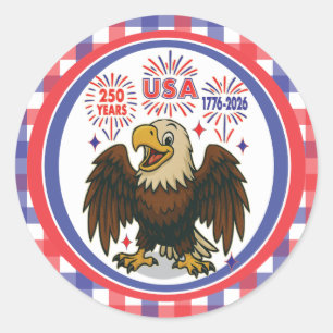 Adesivo Redondo Bald Eagle com Fireworks - EUA 250 Anos 1776-2026