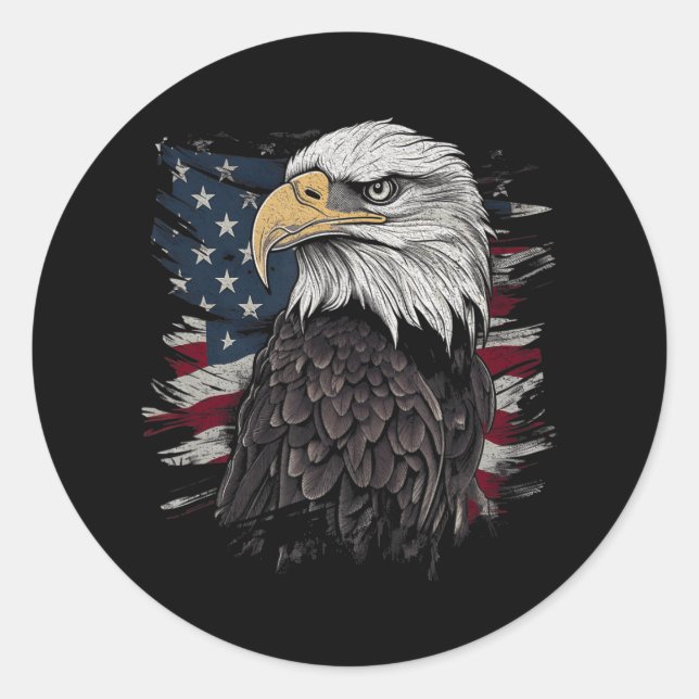 Adesivo Redondo Bald Eagle EUA Bandeira Americana Homens Gráficos  (Frente)