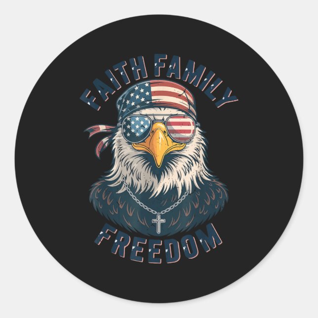 Adesivo Redondo Bald Eagle Faith Family Dom Patriotic Christian Bo (Frente)