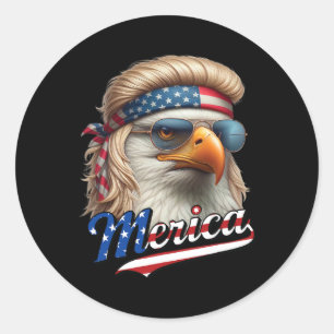 Adesivo Redondo Bald Eagle Merica 4 de julho, Eagle Blonde Mullet