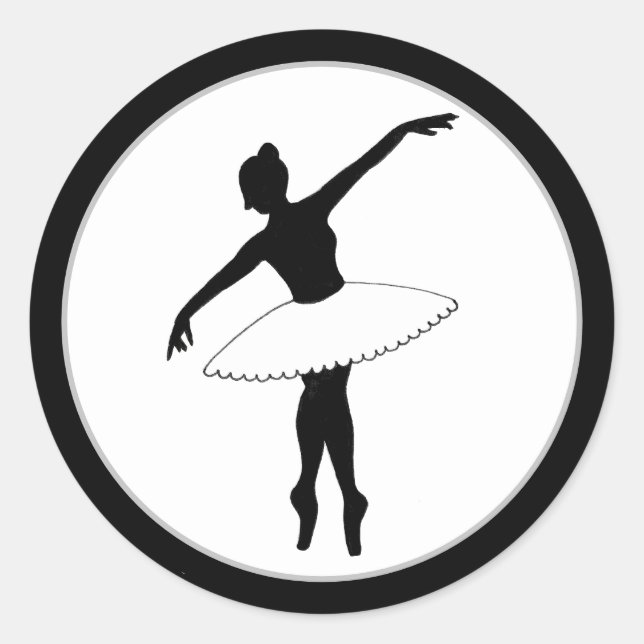 Adesivo Redondo Balé Ballerina Neon Dancer Silhouette Black (Frente)