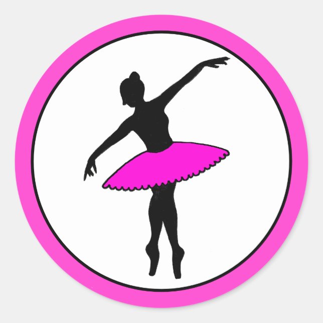 Adesivo Redondo Balé Ballerina Neon Dancer Silhouette Quente Rosa (Frente)