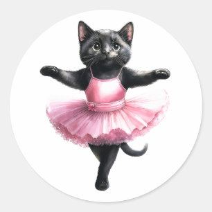Adesivo Redondo Balé de dança de bailarina de gato preto