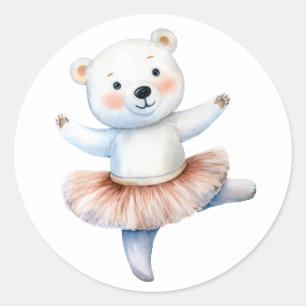 Adesivo Redondo Balé de dança de bailarina de urso polar, bonito