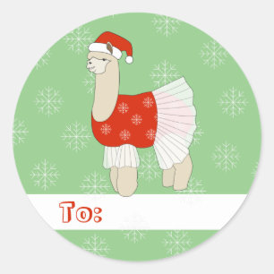 Adesivo Redondo balé Llama Flocos de Neve de Natal Verde