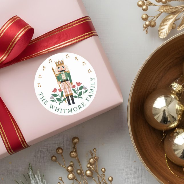 Adesivo Redondo Balé Notebook Elegante Toy Soldier Música Floral (Elegant Nutcracker Ballet Toy Soldier Floral Music Classic Round Sticker)