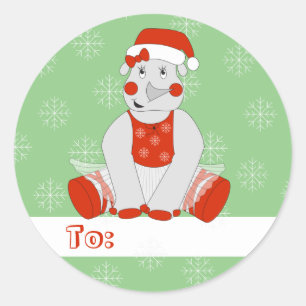 Adesivo Redondo balé Rinoceronte Flocos de Neve Verde