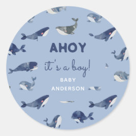 Adesivo Redondo Baleia Azul AHOY É um Chá de fraldas