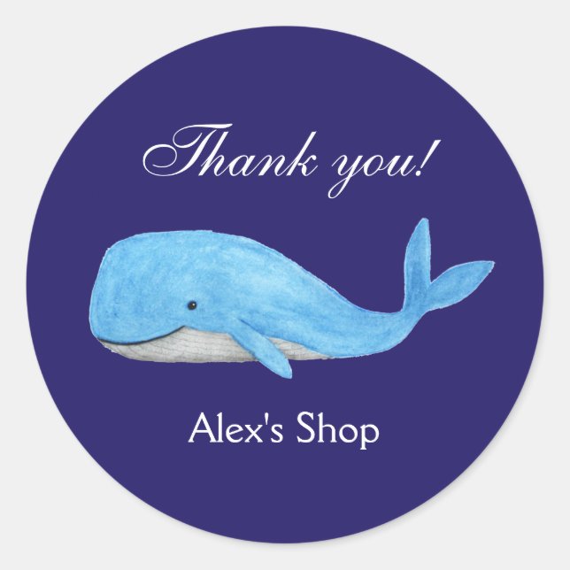 Adesivo Redondo Baleia Cólvora Obrigado Nome personalizado pequena (Frente)