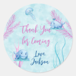 Adesivo Redondo Baleia de um Vinheta de Aniversário para Crianças