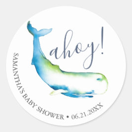 Adesivo Redondo Baleia em Aquarela e Estrela do Mar Azul 