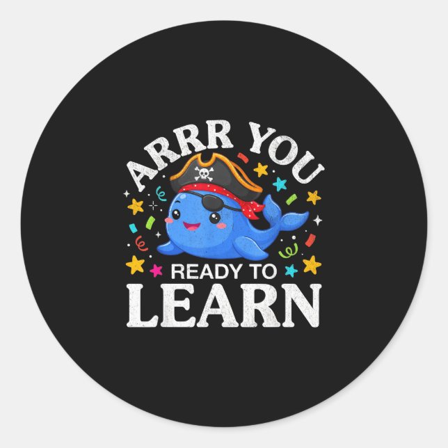 Adesivo Redondo Baleia engraçada arrr pronta para aprender profess (Frente)
