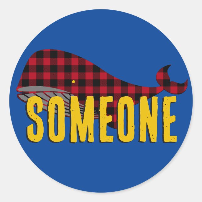 Adesivo Redondo Baleia Personalizada, Vermelho Russo na Xadrez de  (Frente)