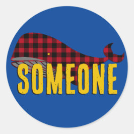 Adesivo Redondo Baleia Personalizada, Vermelho Russo na Xadrez de 