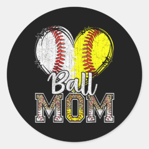 Adesivo Redondo Ball Mãe Coração Baseball Mama de Softball Mãe Mãe