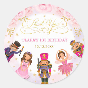 Adesivo Redondo Ballerina Birthday Blush Dourado Floral