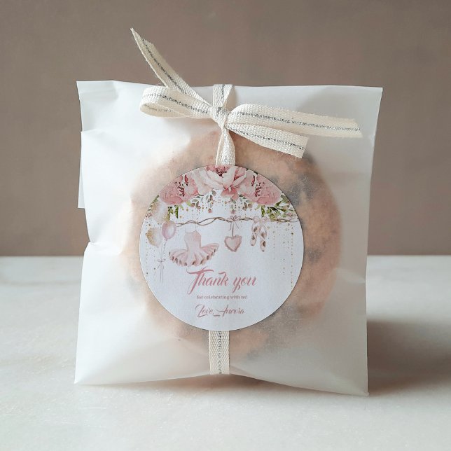 Adesivo Redondo Ballerina calçados dança floral e aniversário de g (Criador carregado)