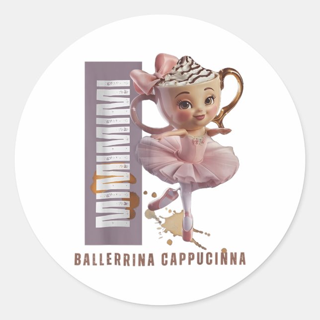 Adesivo Redondo Ballerina Cappucccino Italiano Brainrot Memor G (Frente)
