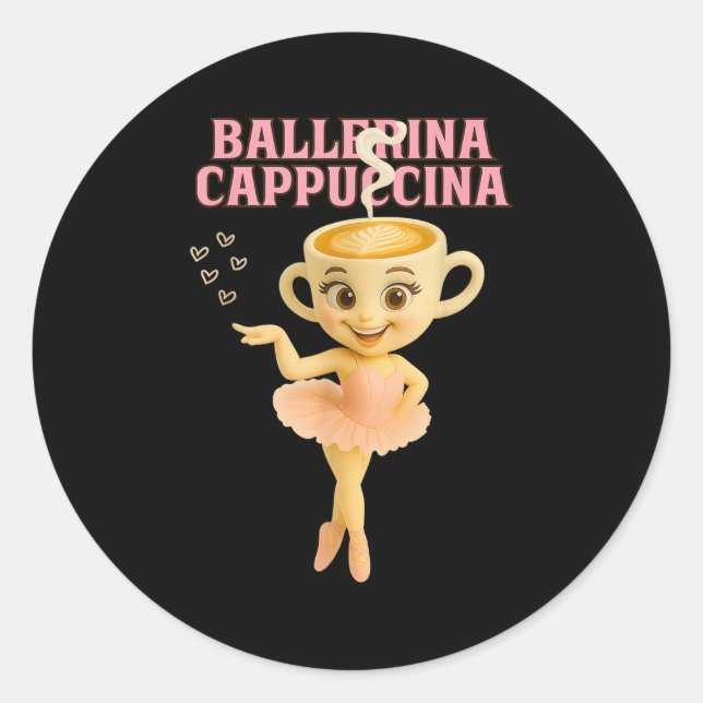 Adesivo Redondo Ballerina Cappuccina Italiano Brainrot Memória Cri (Frente)