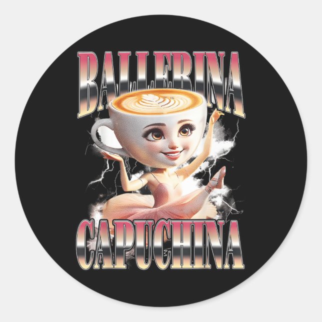 Adesivo Redondo Ballerina Capuchina Funny Italiana Brainrot Memu H (Frente)