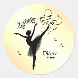 Adesivo Redondo Ballerina Dançando com Música Pessoal Amarelo