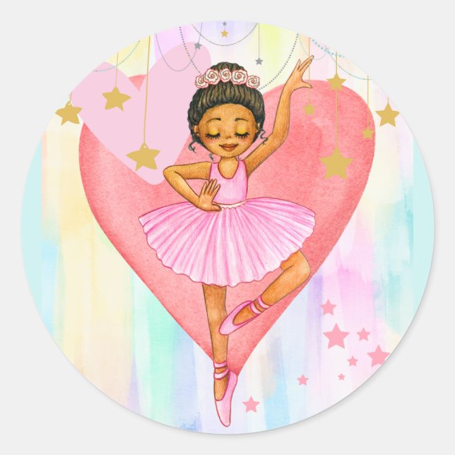 Adesivo Redondo Ballerina Girl Hearts and Stars (Frente)