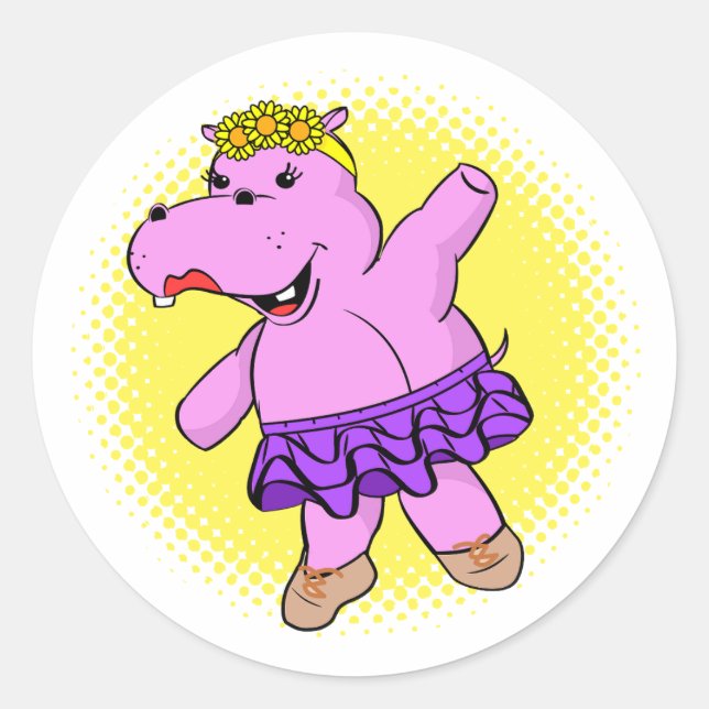 Adesivo Redondo Ballerina Hippo Com Tutu (Frente)