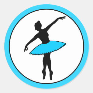 Adesivo Redondo Ballerina Neon Balé Dancer Silhouette Aqua Blue