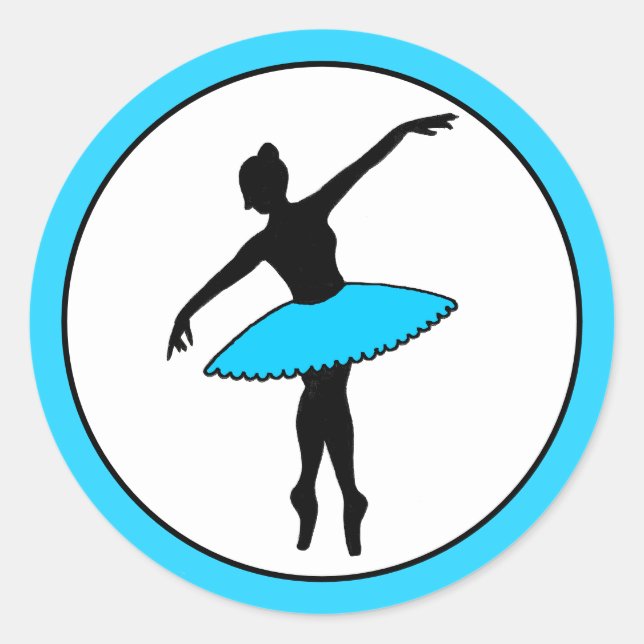 Adesivo Redondo Ballerina Neon Balé Dancer Silhouette Aqua Blue (Frente)