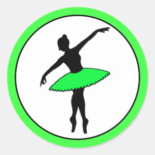 Adesivo Redondo Ballerina Neon Balé Dancer Silhouette Green