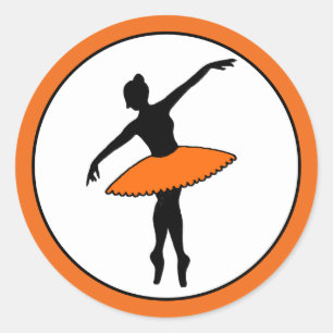 Adesivo Redondo Ballerina Neon Balé Dancer Silhouette Orange