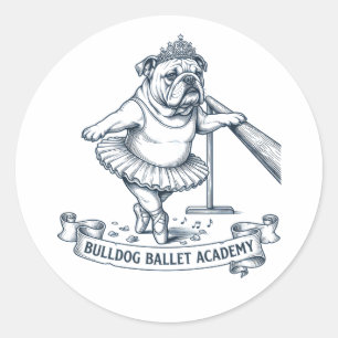 Adesivo Redondo Ballet de Bulldog Inglês Palhaço de Cachorro Baila