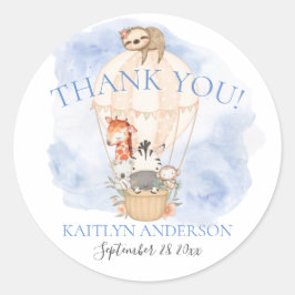 Adesivo Redondo Balloon Giraffe Zebra Obrigado Chá de fraldas