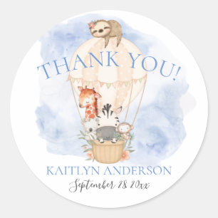 Adesivo Redondo Balloon Giraffe Zebra Obrigado Chá de fraldas