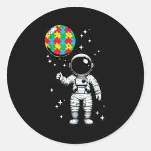 Adesivo Redondo Baloão de astronauta autista quebra-cabeça autismo